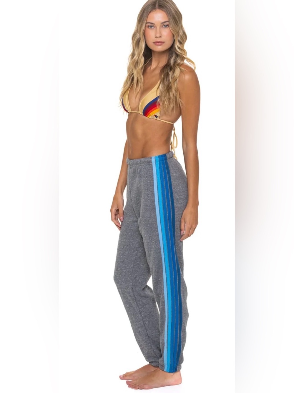 Aviator Nation 5 STRIPE SWEATPANTS - HEATHER GREY // BLUE Size XS